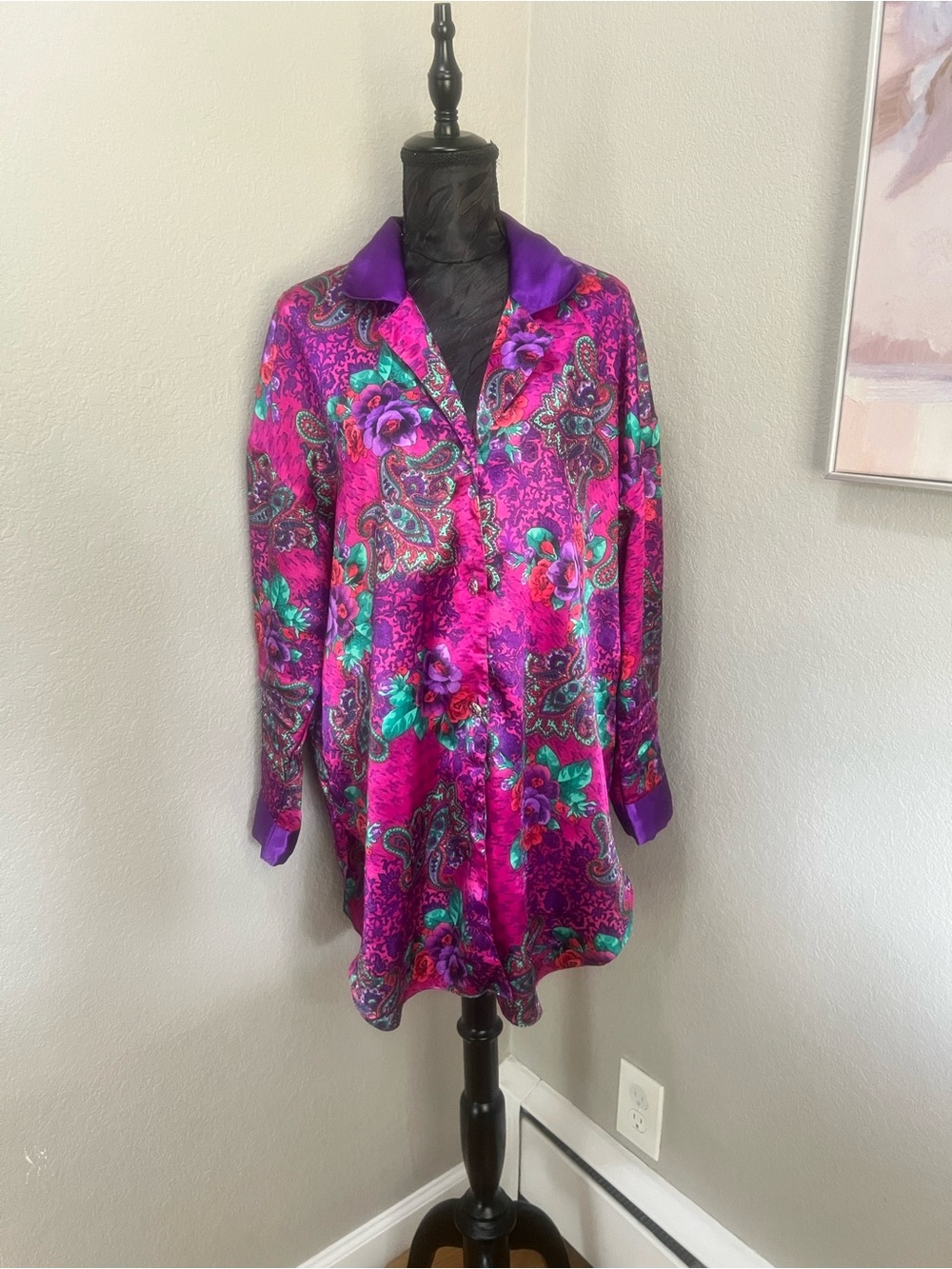 Victoria's Secret Vintage 90s Gold Label Jewel Tined Floral Night Shirt Sz M/L